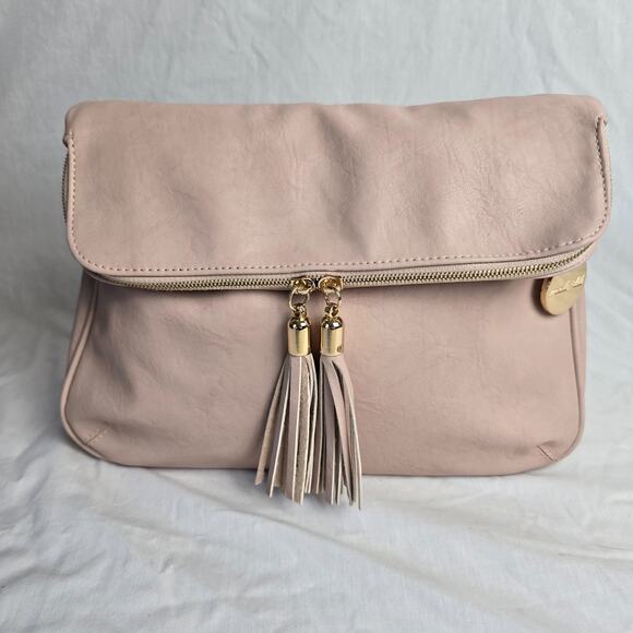 Mali + Lili Crossbody Bag Pink Faux Leather Magnetic Flap w/ Zipper Closure EUC - Picture 2 of 16
